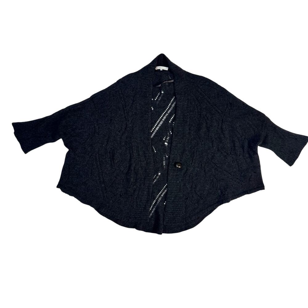Cashmere Wool Open Knit Cape Cardigan Shawl Women's XS Gray Lagenlook Cozy - Picture 15 of 16
